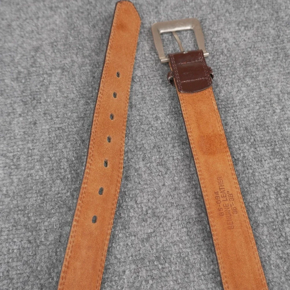 Jeans Belt Mens Size 36-38 Brown Genuine Leather Silver Buckle GS-094‎